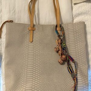 Beige Textured Tote Bag with Tan Accents